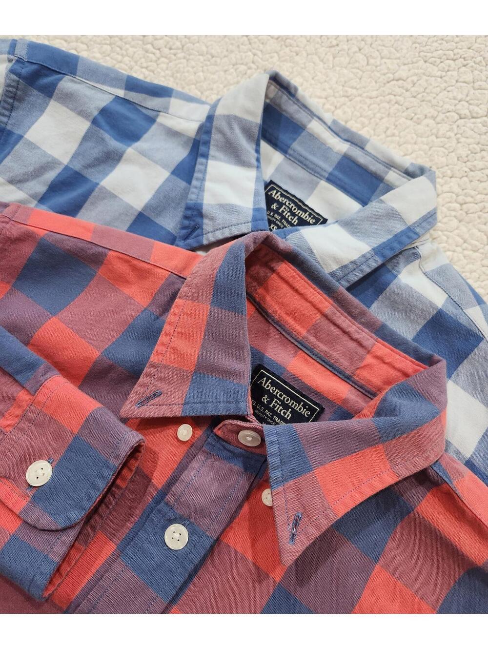 Lot of 2 Bundle Abercrombie & Fitch L/S Shirt Men's Extra Small Plaid Cotton